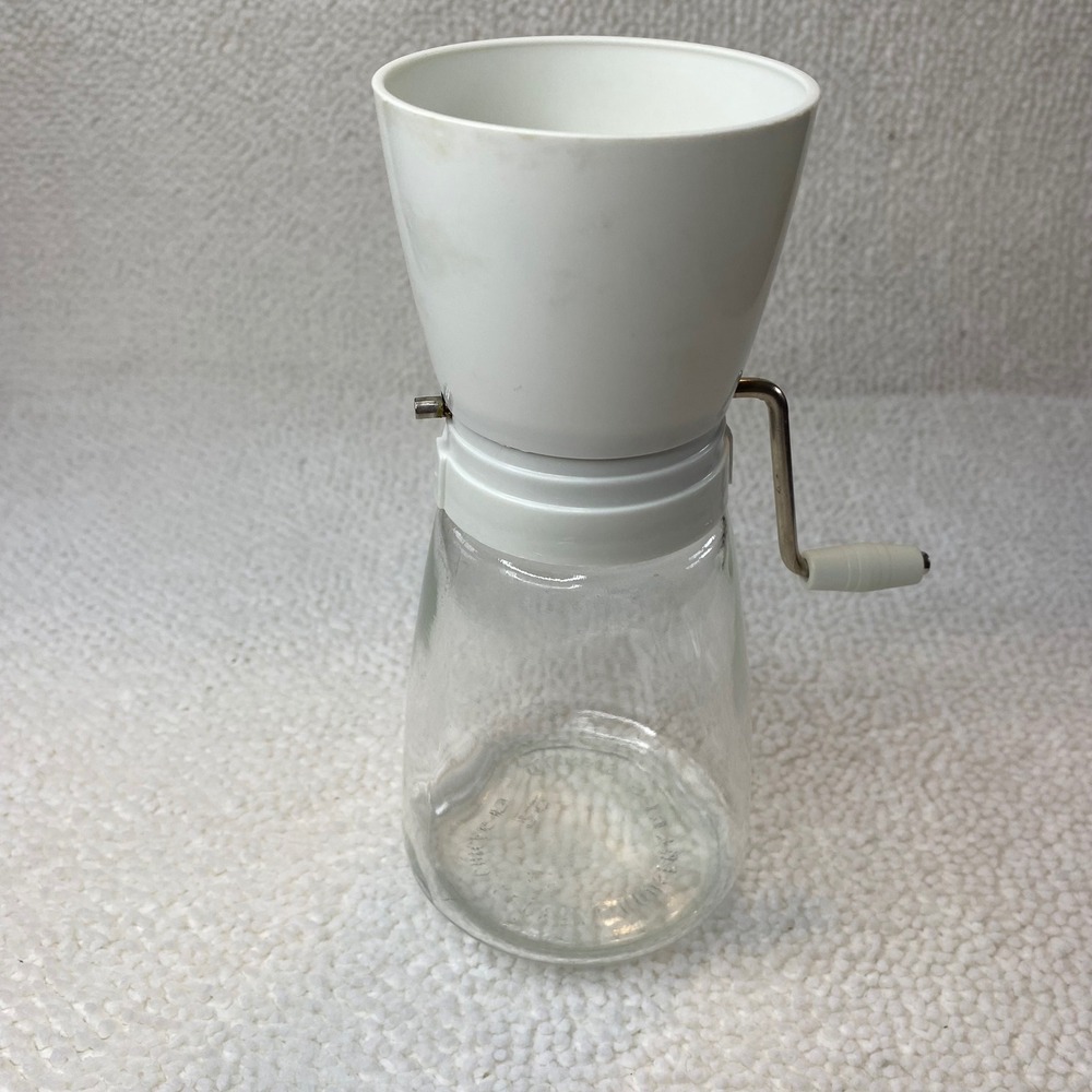 Vintage Federal Housewares Nut Meat Chopper White Manual Hand Crank Glass Jar 29